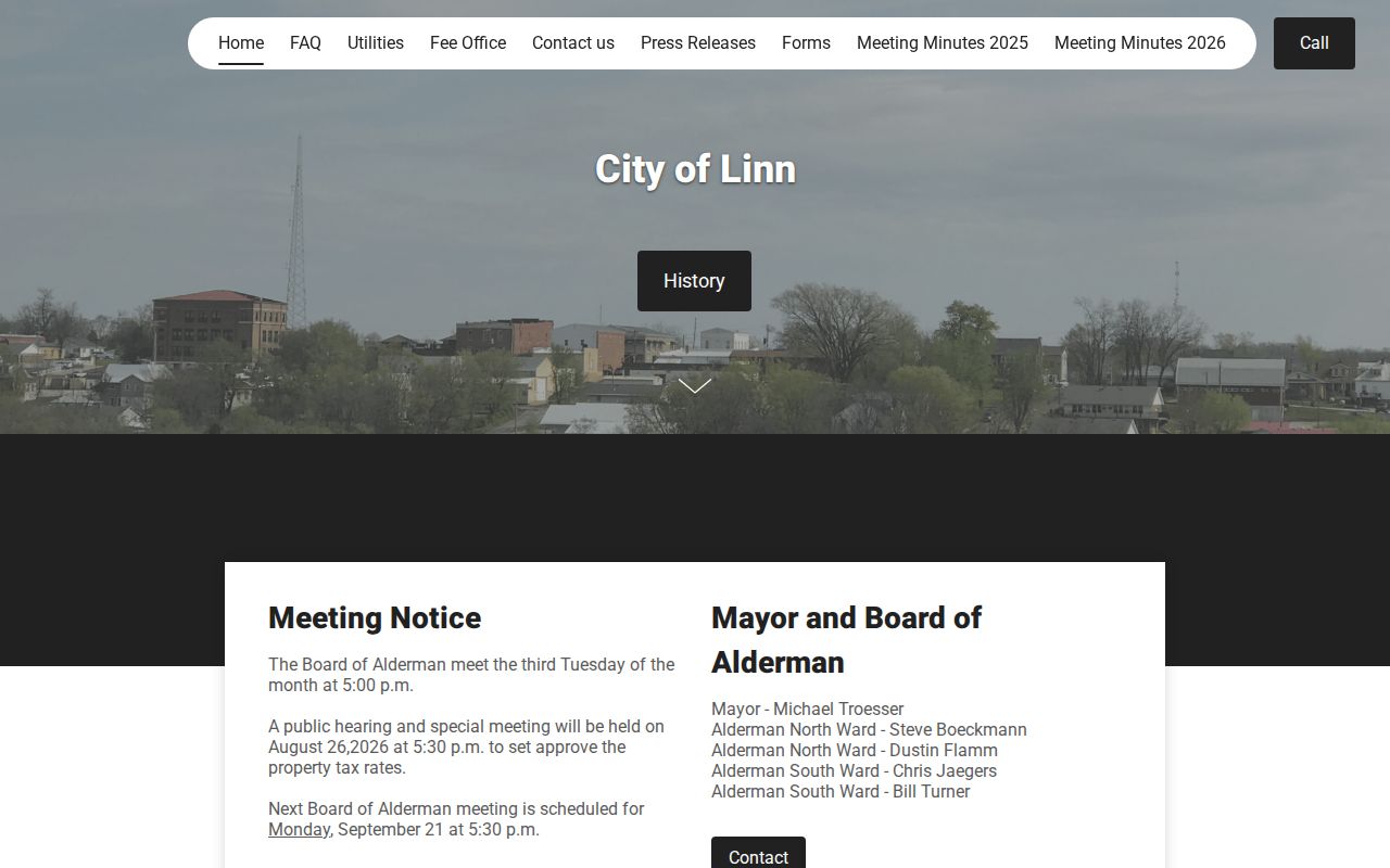 Official City of Linn homepage and municipal contact context